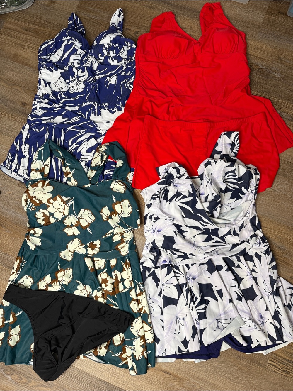 Mixed Women's Swim Dresses and Bikini Bottoms - Red, Navy, Green, White, Black